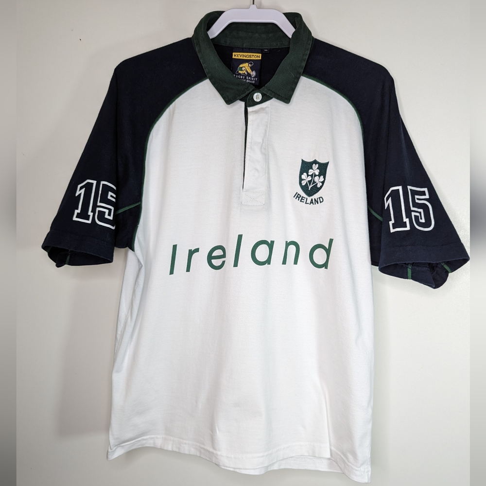Ireland Rugby XL Unisex, Kevingston White Blue Green Cotton Embroidered 